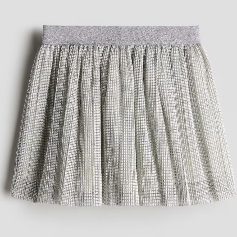 H&M Metallic Silver Shimmery Elastic Waist Girls Mini Skirt